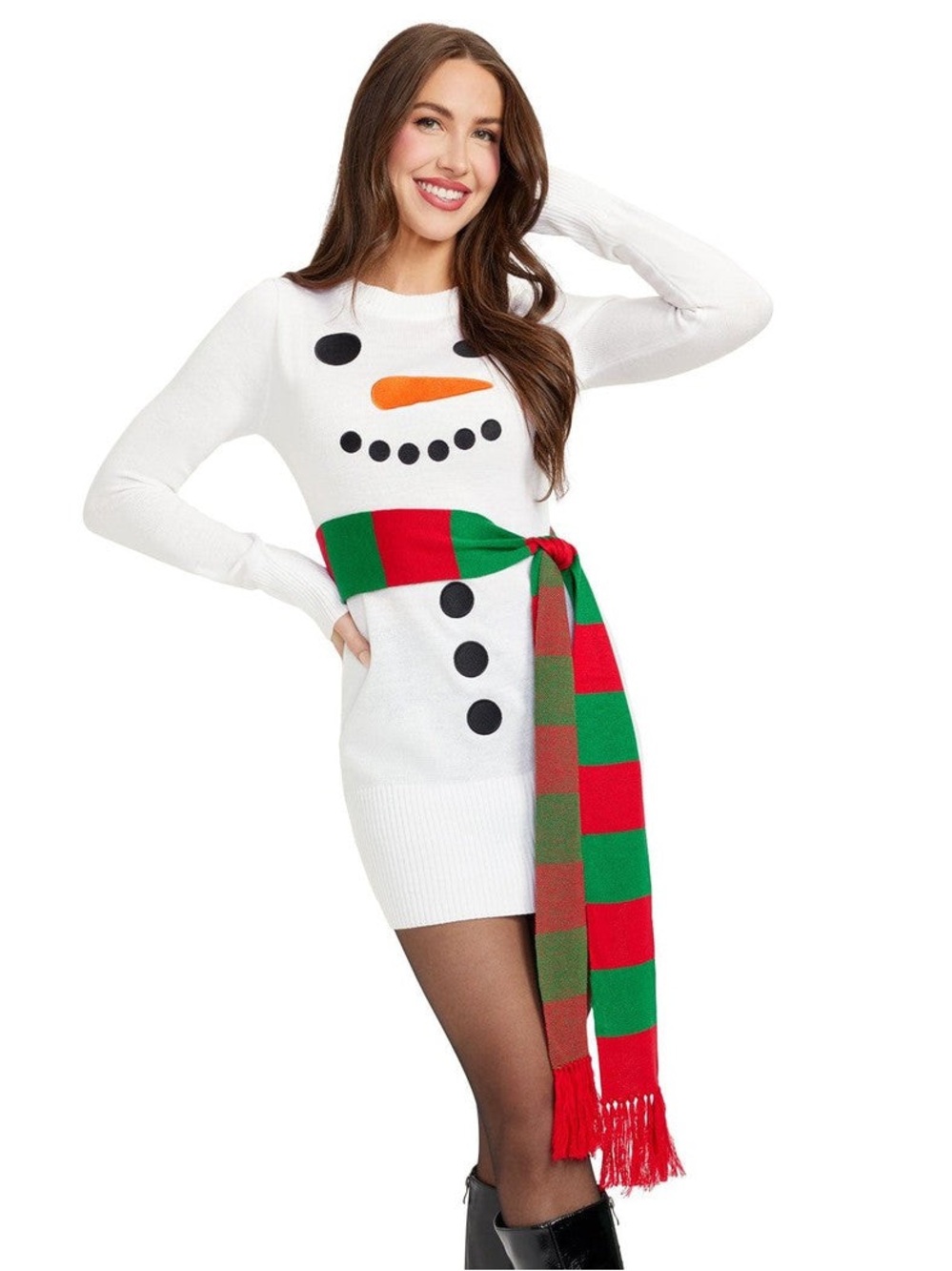 Women's Snowman Scarf Sweater Dress
